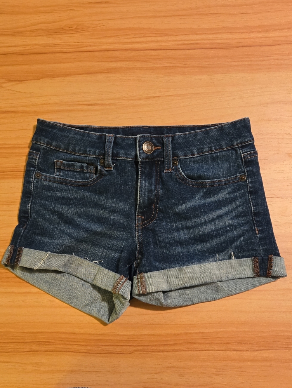 Aero Low Rise Midi Dark Blue Denim Roll-Cuff Women's Shorts